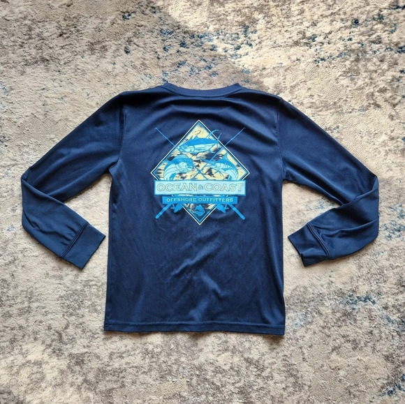 Ocean+Coast Boys Size Medium Navy Long Sleeve Performance Moisture Wicking Shirt - Picture 1 of 4